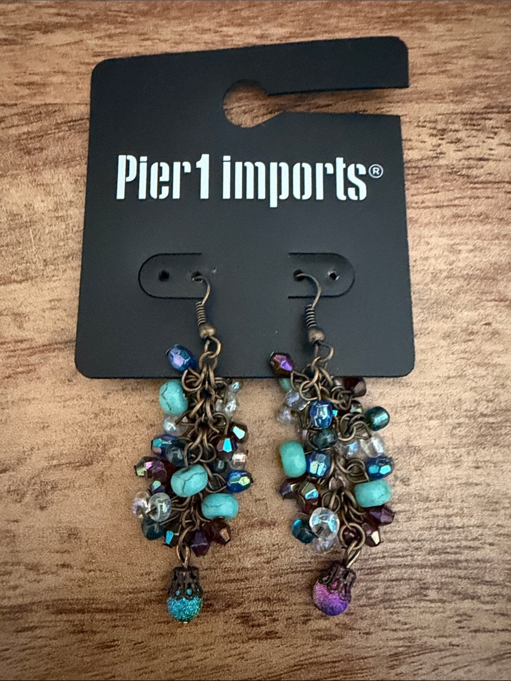 Pier 1 Turquoise and Blue Multi-Bead Cluster Drop Earrings Vintage NWT